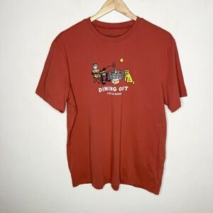 Life Is Good Dining Out Tee Shirt Men's Large T-shirt Cotton Outdoor Camping Dog